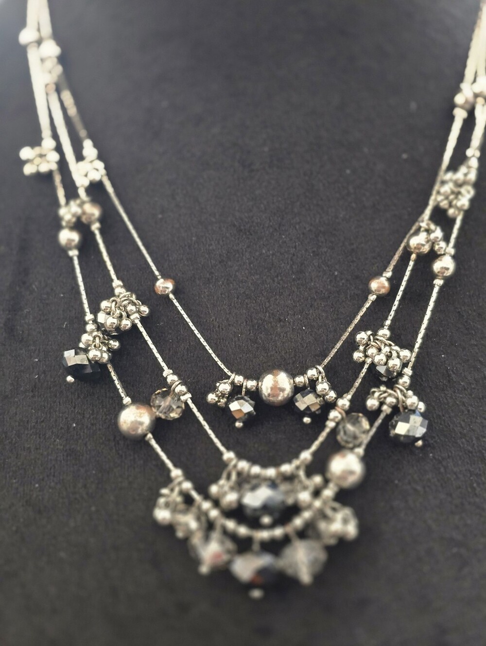 Vintage Marked Coldwater CreekMulti-Strand Silver Toned With Crystal Beads.